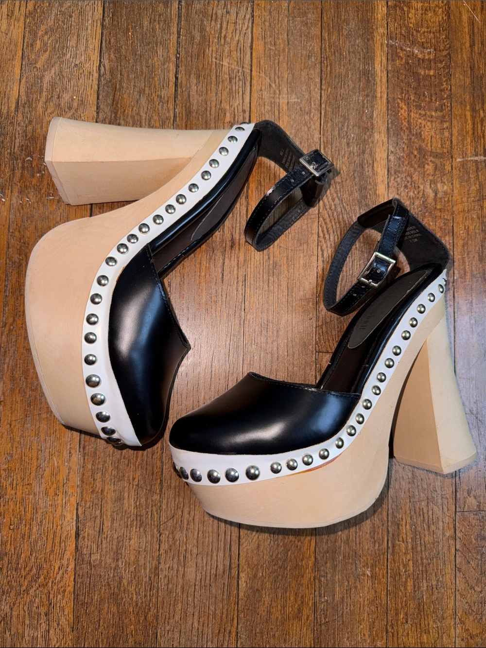 Jeffrey Campbell Barbeau Black Studded Platform Clog with Natural Wood Heel - Picture 7 of 7